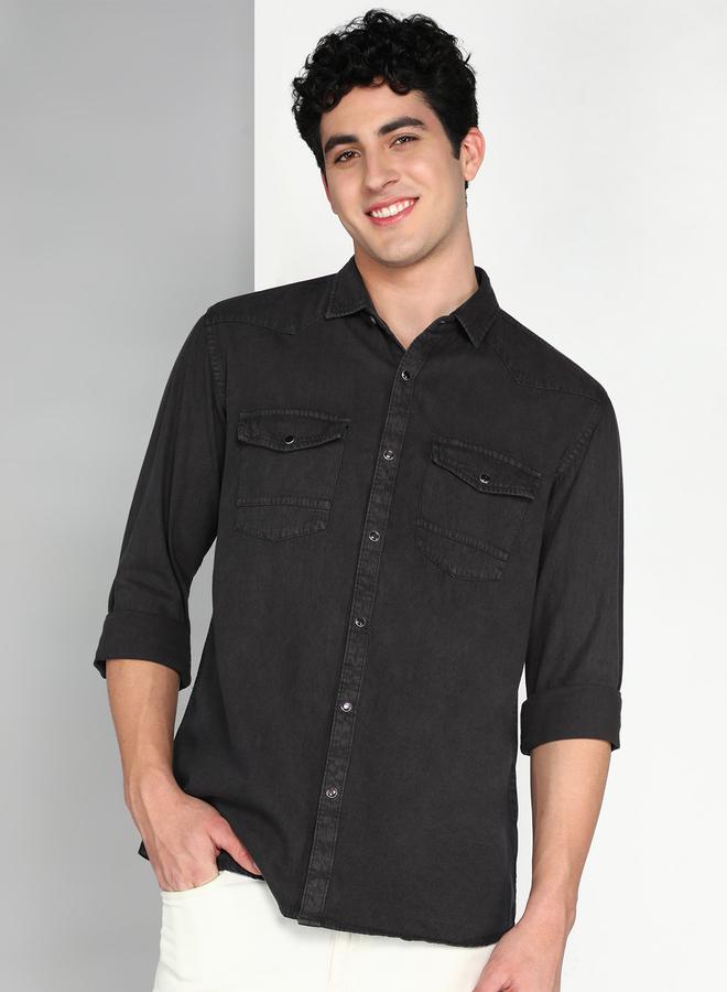 شارع كوونز قميص قطن تويل رمادي - Image 1